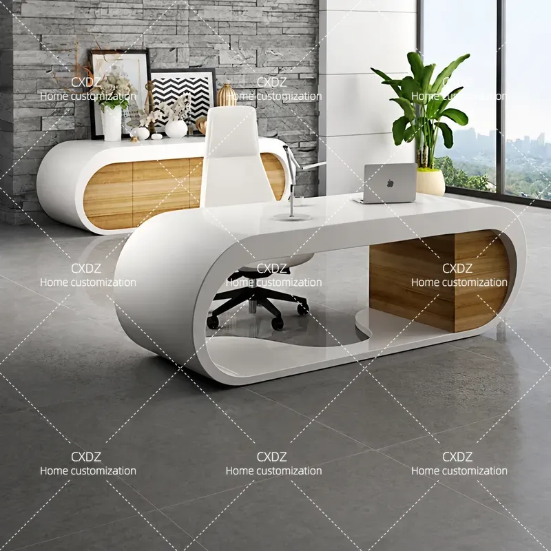 Office Furniture - Итальянский минималистичный изогнутый комплект: стол руководителя