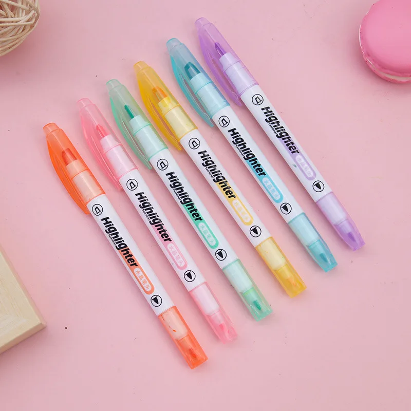 6 цветов/набор, уникальный мар – обзор и цена Pastel Highlighter Set Double Ended